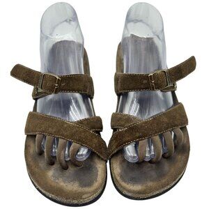 Wellrox Sandals Womens Brown Suede Sz 7 Leather Slip On Flat Summer Comfortable